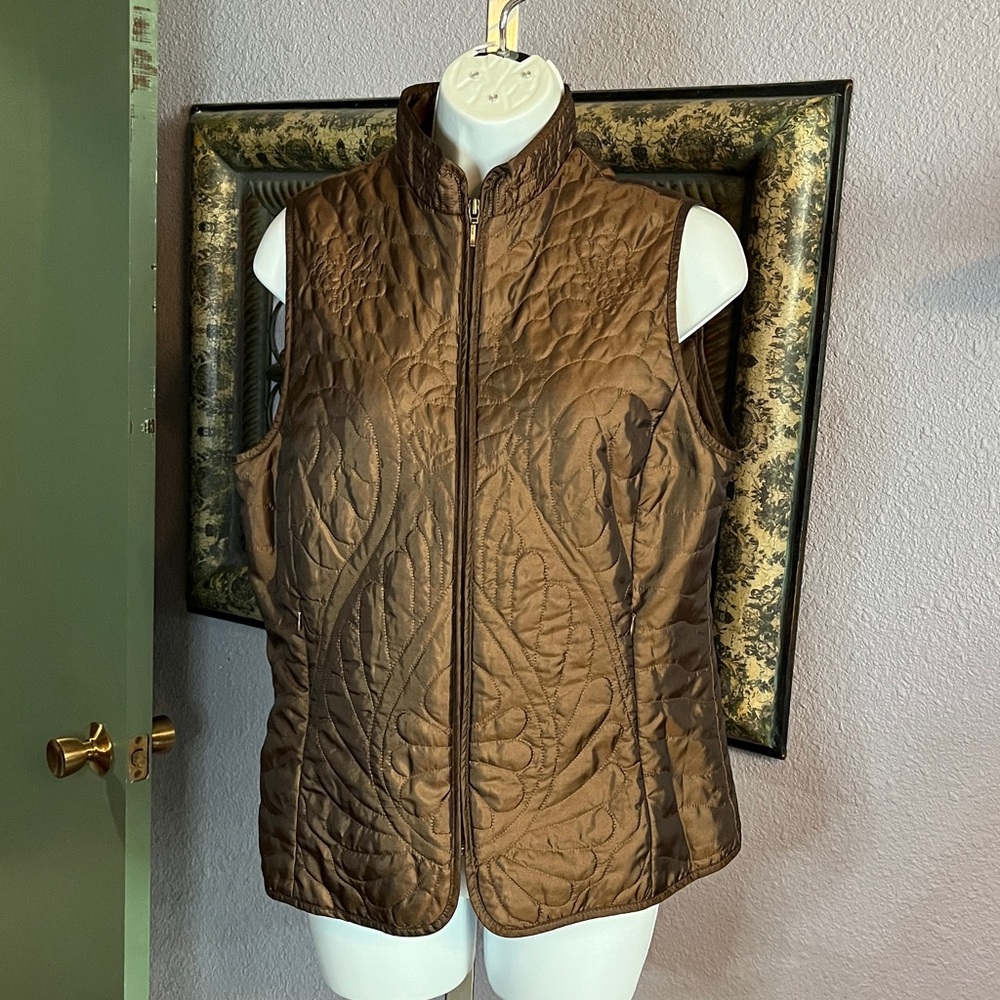 Coldwater Creek VTG/Y2K Quilted Bronze Metallic Zip Up Vest  Sz SP